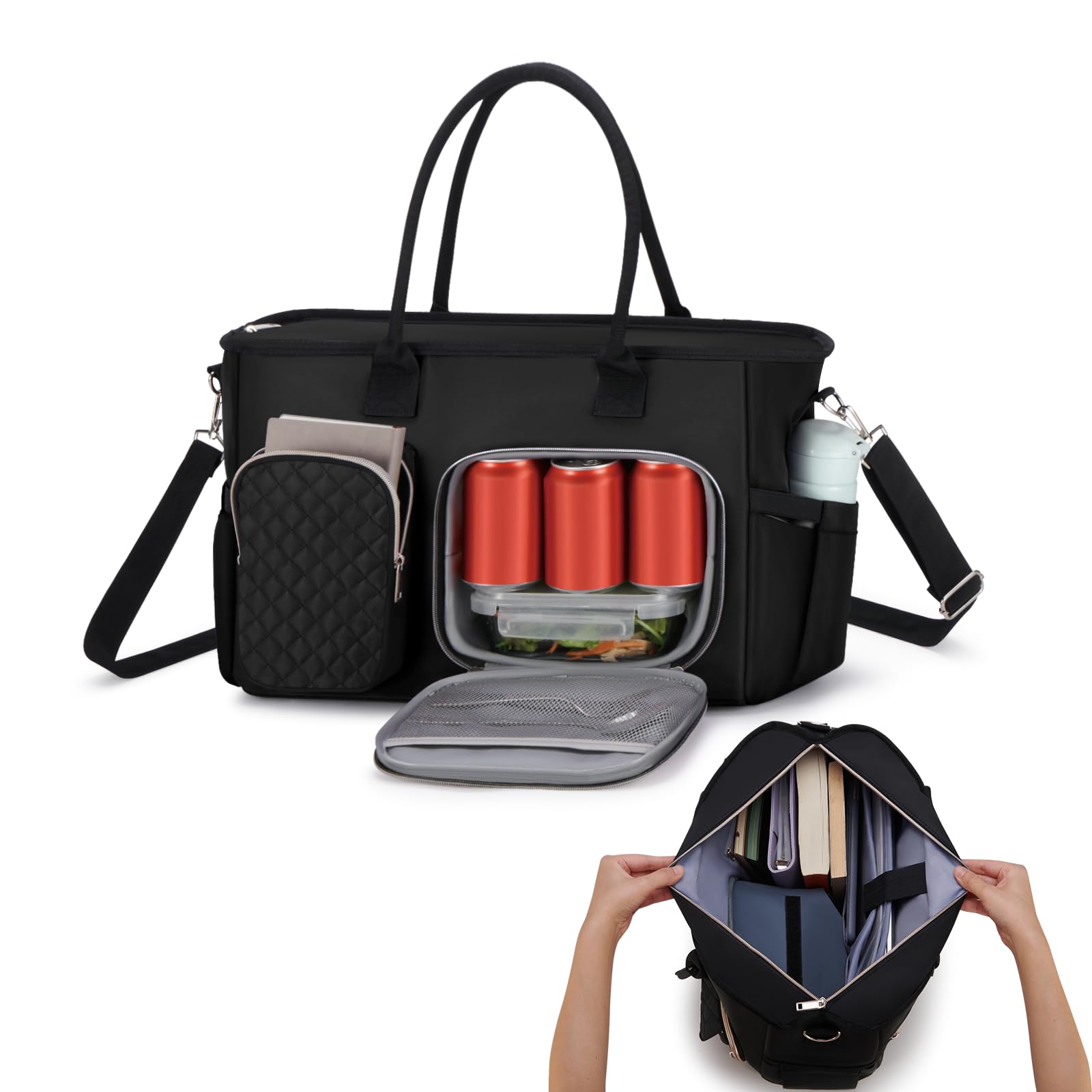 Photo 1 of Women Laptop Tote Bag with Insulated Lunch Compartment,15.6'' Teacher Work Computer Bag,Large Water-Resistant Messenger Shoulder Bag with Multi Pockets for Office/College/Travel-Black