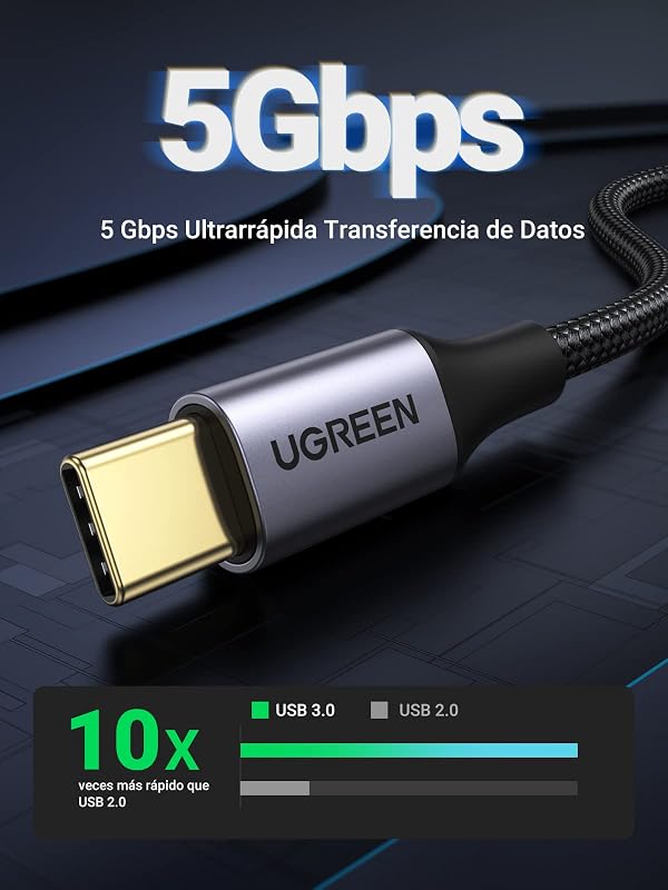USB C USB 3.0 5Gbps 3A Cabo de Nylon Trançado (1M)