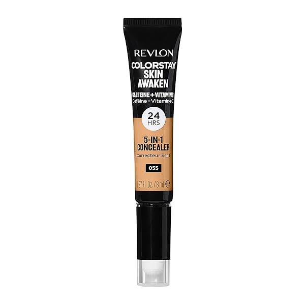 REVLON COLORSTAY SKIN AWAKEN 5-IN-1 CONCEALER, LIGHTWEIGHT, CREAMY LONGLASTING FACE MAKEUP WITH CAFFEINE & VITAMIN C, FOR IMPERFECTIONS, DARK CIRCLES & REDNESS, 055 COFFEE, 0.27 FL OZ