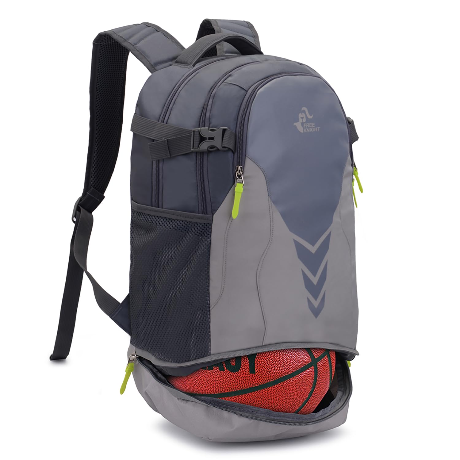 Bseash 35L Basketball Backpack Large Sports Bag with Separate Ball compartment, for Basketball Soccer Volleyball Swim Gym Travel (Light Gray)