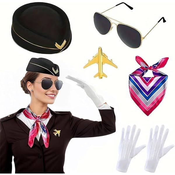 Amazon.com: XEPST 4PCS Flight Attendant Costume for Women  display picture 1