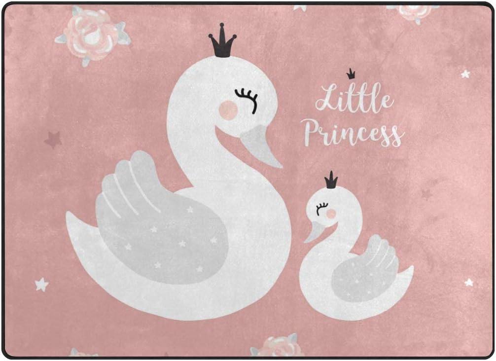 Orediy Soft Rugs Swan Princess Mother Baby Lightweight Area Rugs Kids Playing Floor Mat Non Slip Yoga Nursery Rug for Living Room Bedroom