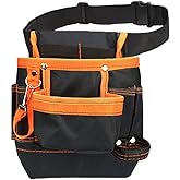 Tool Pouch - Tool Belt Bag/Utility Pouch for Electrician Carpenter Construction Technician Gardening, Tool Pouch with Belt Clip for Hardware Tools, 8 Pockets, Adjustable Belt Work Apron, Orange