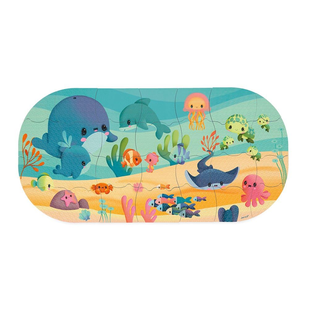 Janod - Bath Puzzle for Kids - 28 Floating Pieces - Sea Animal Bath Toy - Easy Storage - From 3 Years - J04727