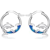 YYmqmq SeaTurtle dolphin Hummingbird Earrings for Women 925 Sterling Silver Sea Waves Earrings Ocean Huggie Hoop Sea Turtle dolphin Earrings Jewelry Gifts