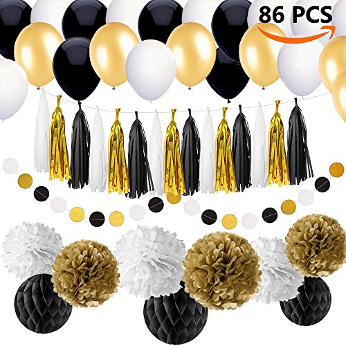86 pcs black and gold party decorations kit simpzia birthday part…
