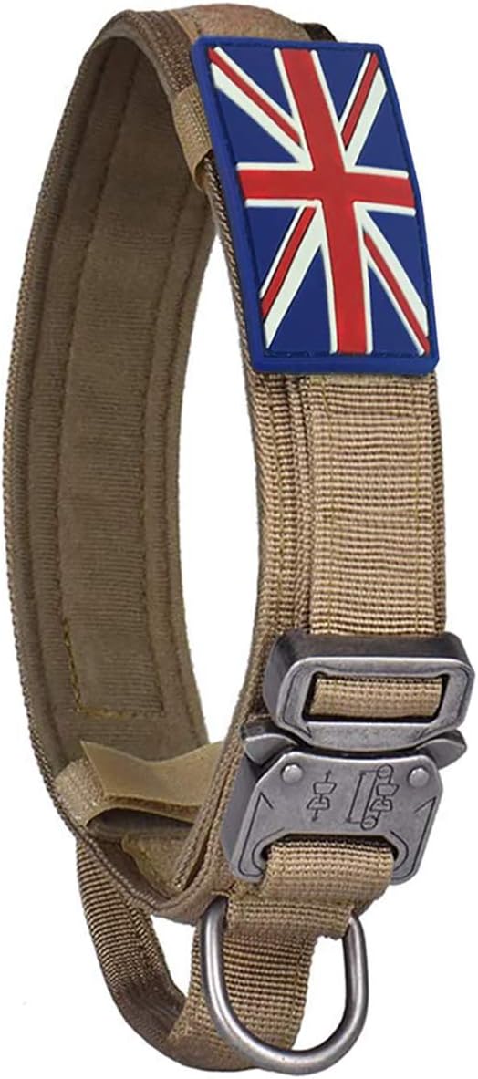 AIRGINE Tactical Dog Collar K9 Pet Dogs with UK United Kingdom Flag