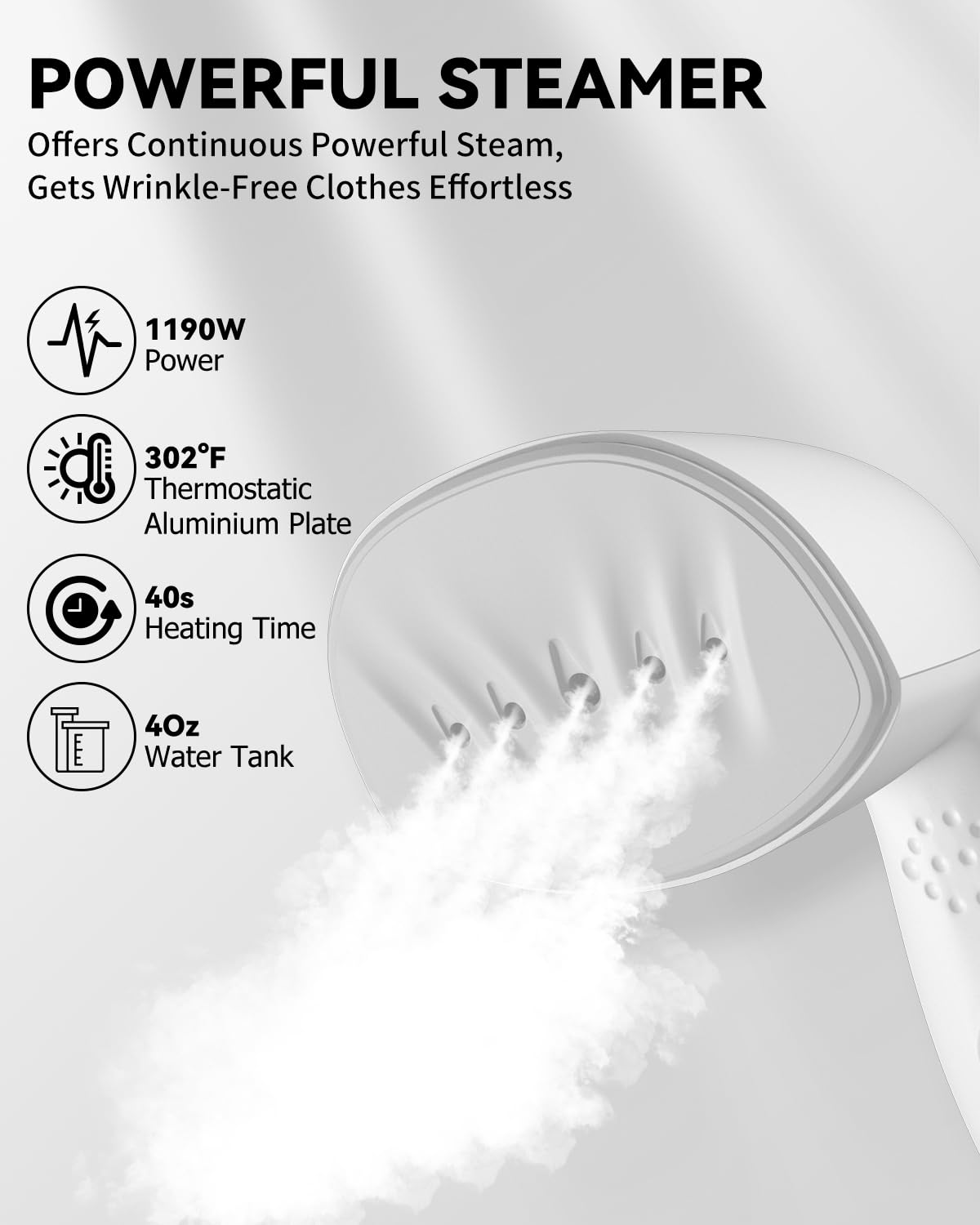 BHGOODS Steamer for Clothes Dual Voltage Travel Steamer 110V-220V for Worldwide Use, Clothes Steamer Handheld Steam Iron Travel Essentials, 1190W Quick Wrinkle Removal, Leakproof, White