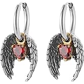HZMAN Guardian Angel Wings Dangle Earring for Women Stainless Steel Lightweight Hypoallergenic Crystal Love Heart Hinged Hoop Earring Party Wedding Jewelry Gift