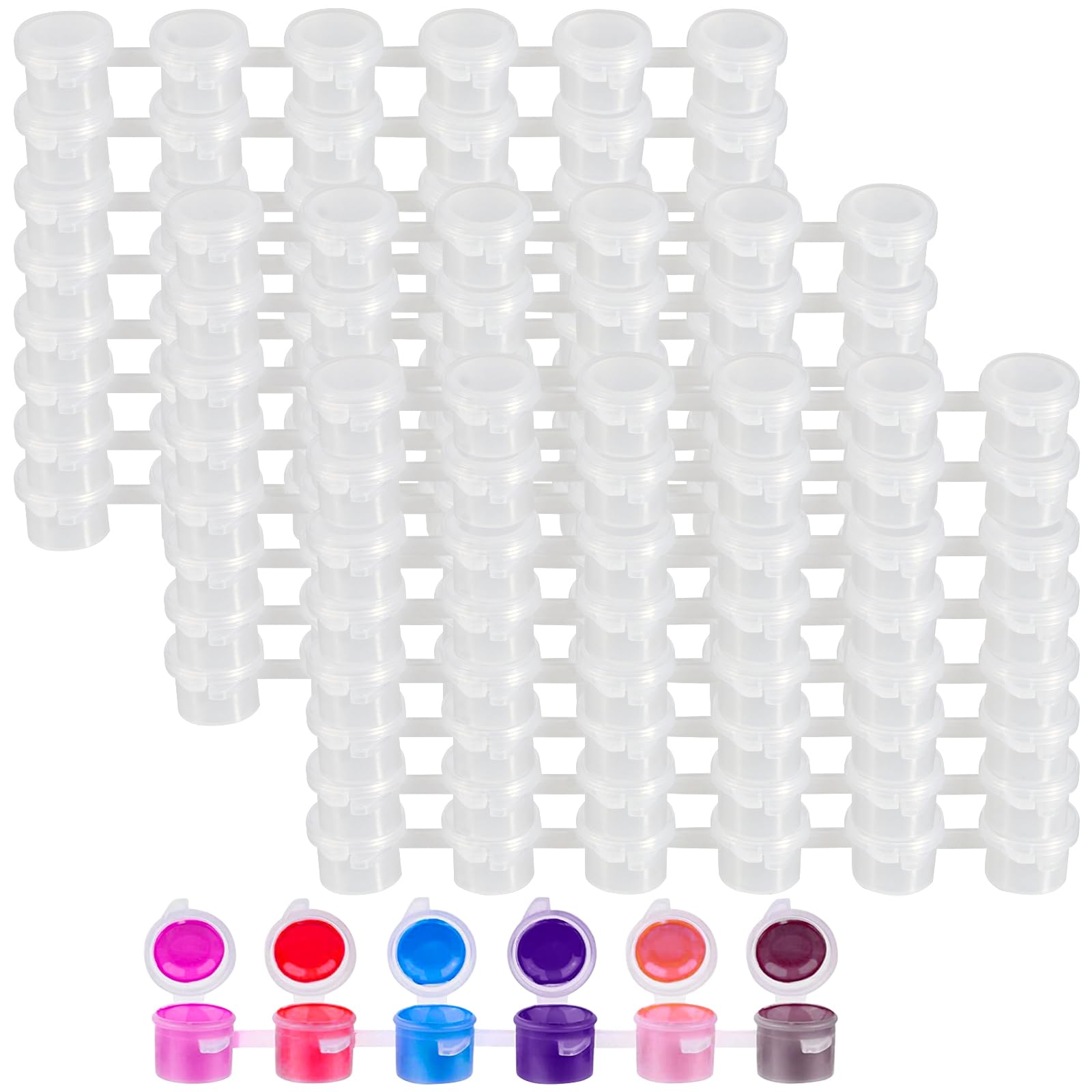 MAHIONG 1200PCS Paint Pots with Lids, 200 Strips 3ml Mini Paint Pots, Plastic Small Acrylic Storage Containers for Artists, Crafters, Classrooms, Schools