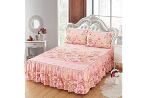 Zhiyuan 2 Layers Ruffled Bed Sheet Skirt Brushed Microfiber Bedspread with 2 Pillow Shams, Full, Pink