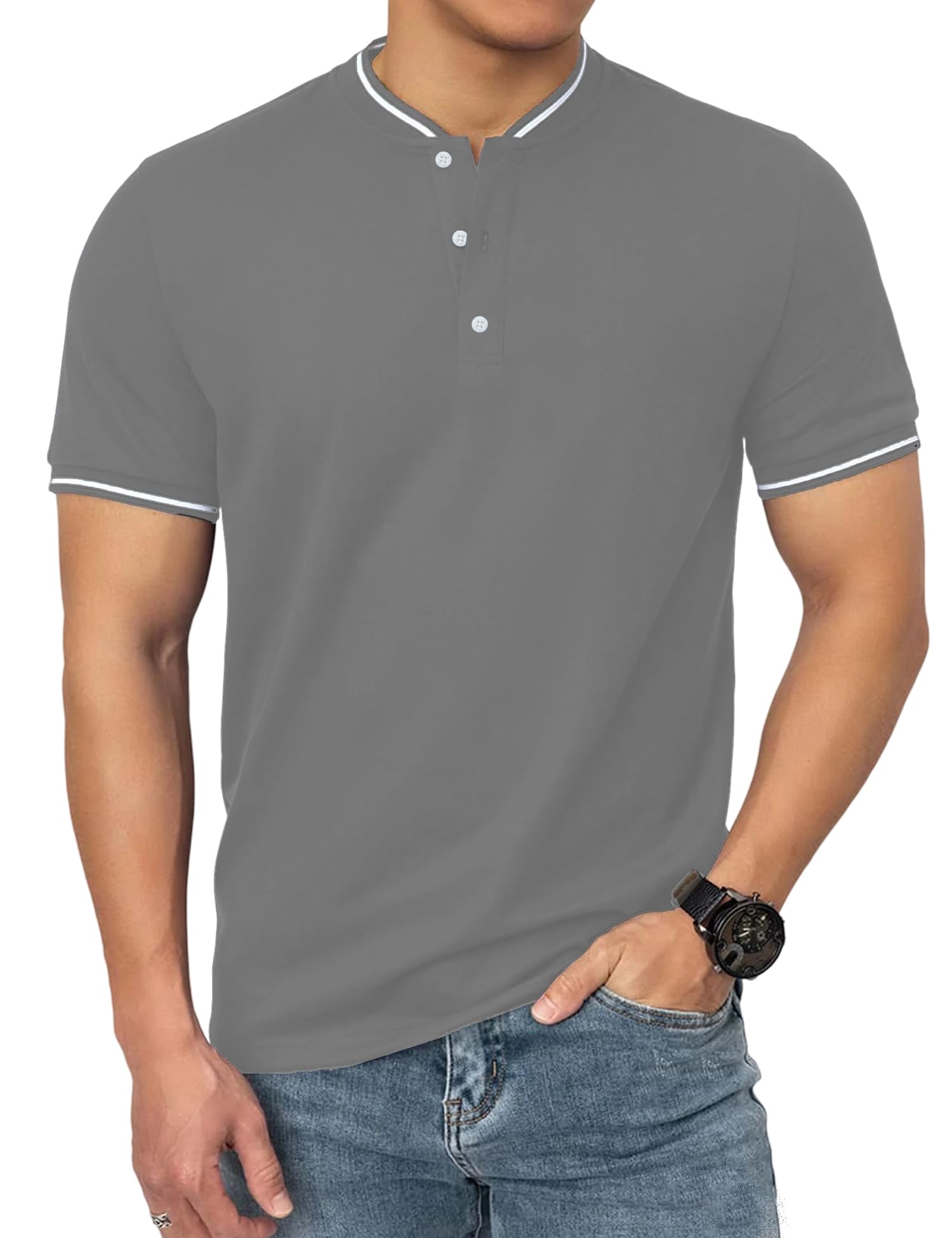 collarless polo shirts for men Men's Uniform Polo