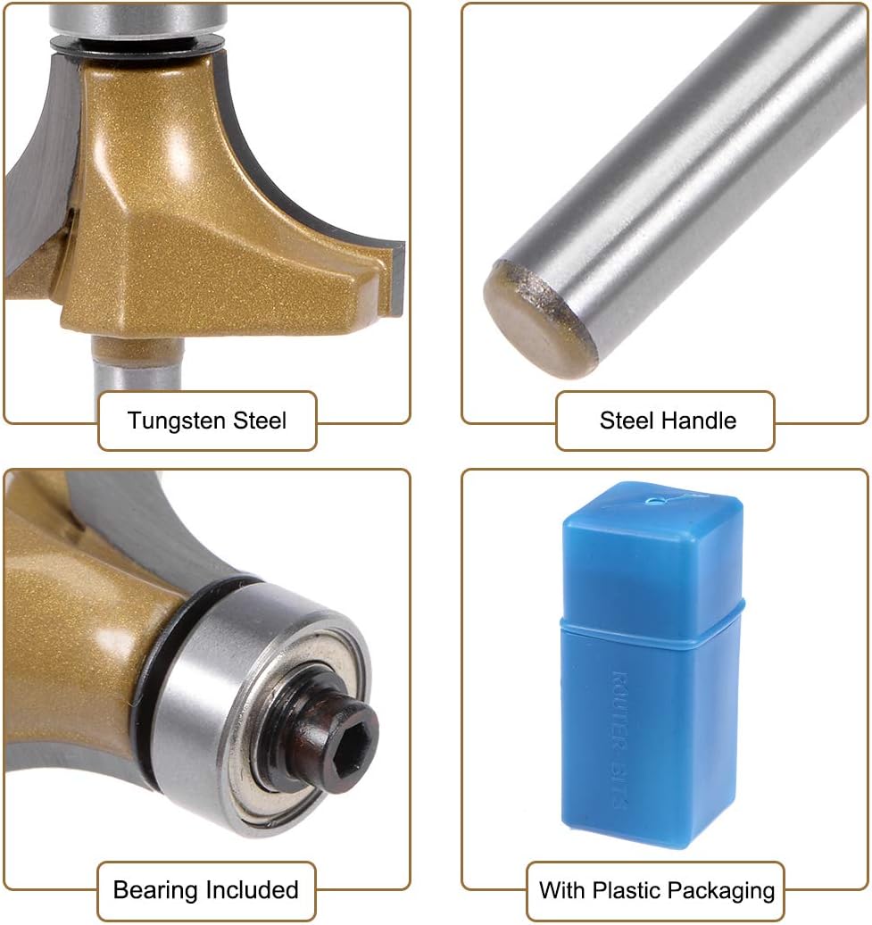 sourcing map Router Bit 1/4 Shank1 Inch Cutting Dia Round Over Corner 2 Flutes Tungsten Steel for Woodworking Milling Cutter Tool 2pcs - Image 5