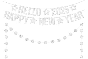 GERMISHUYS Glitter Sliver Happy New Year Banner 2025, No DIY | Happy New Year Garland | Sliver New Years Decorations 2025 | Sliver New Years Eve Party Supplies 2025