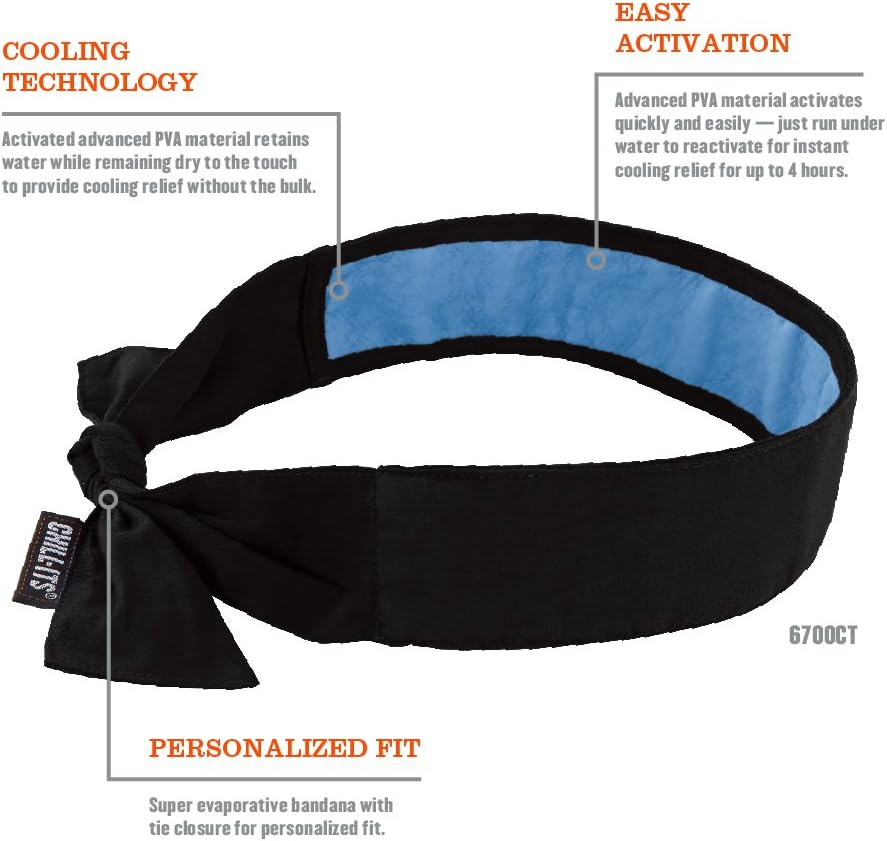 Ergodyne Chill Its 6700CT Cooling Bandana, Lined with Evaporative PVA Material for Fast Cooling Relief, Tie for Adjustable Fit, Camo - Novelty Bandanas - 