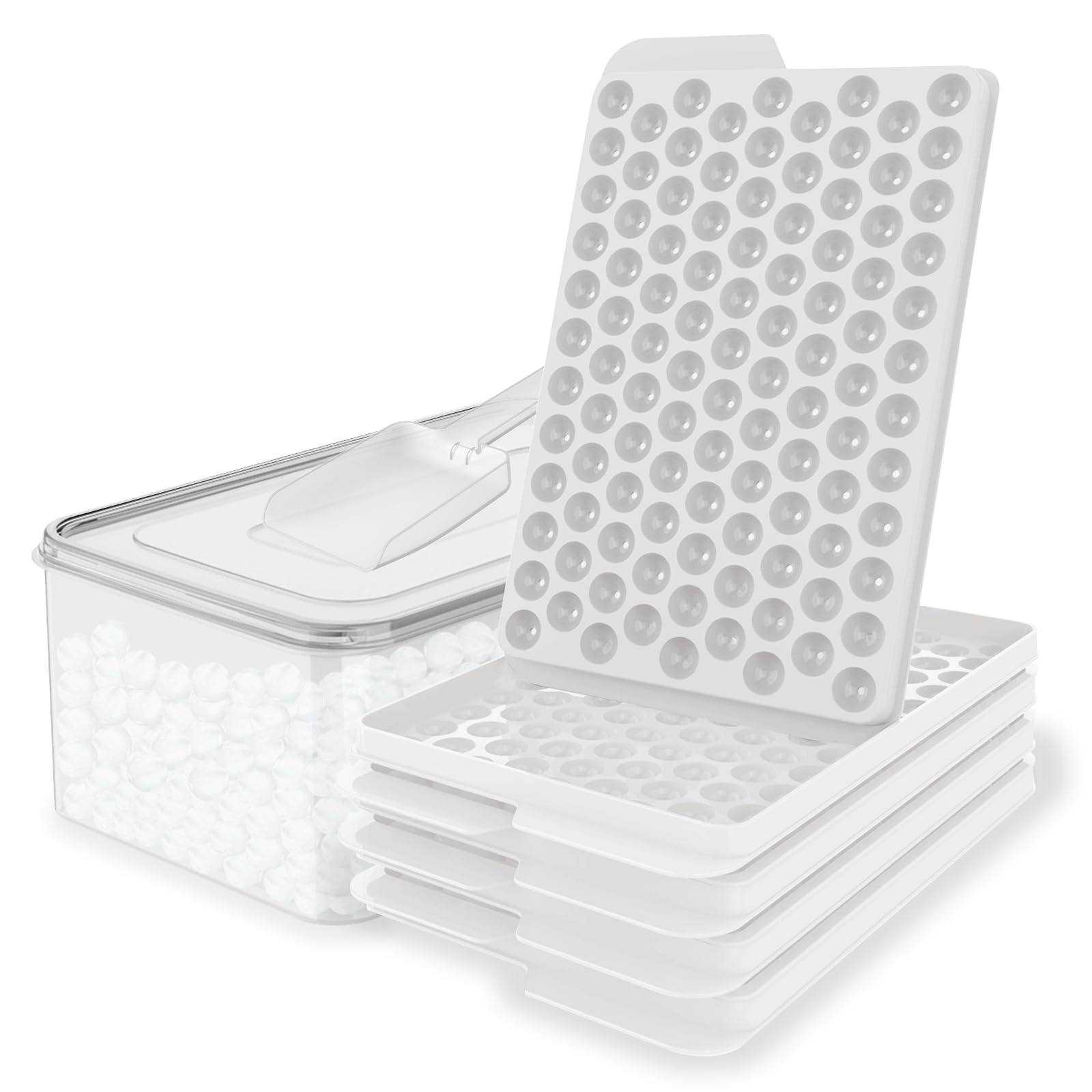 Photo 1 of WIBIMEN Mini Ice Cube Trays, Small Tiny Round Pebble Crushed Nugget Ice Trays for Freezer with Lid - Chilling Drinks Coffee Juice(4 Pack/0.55In - White)