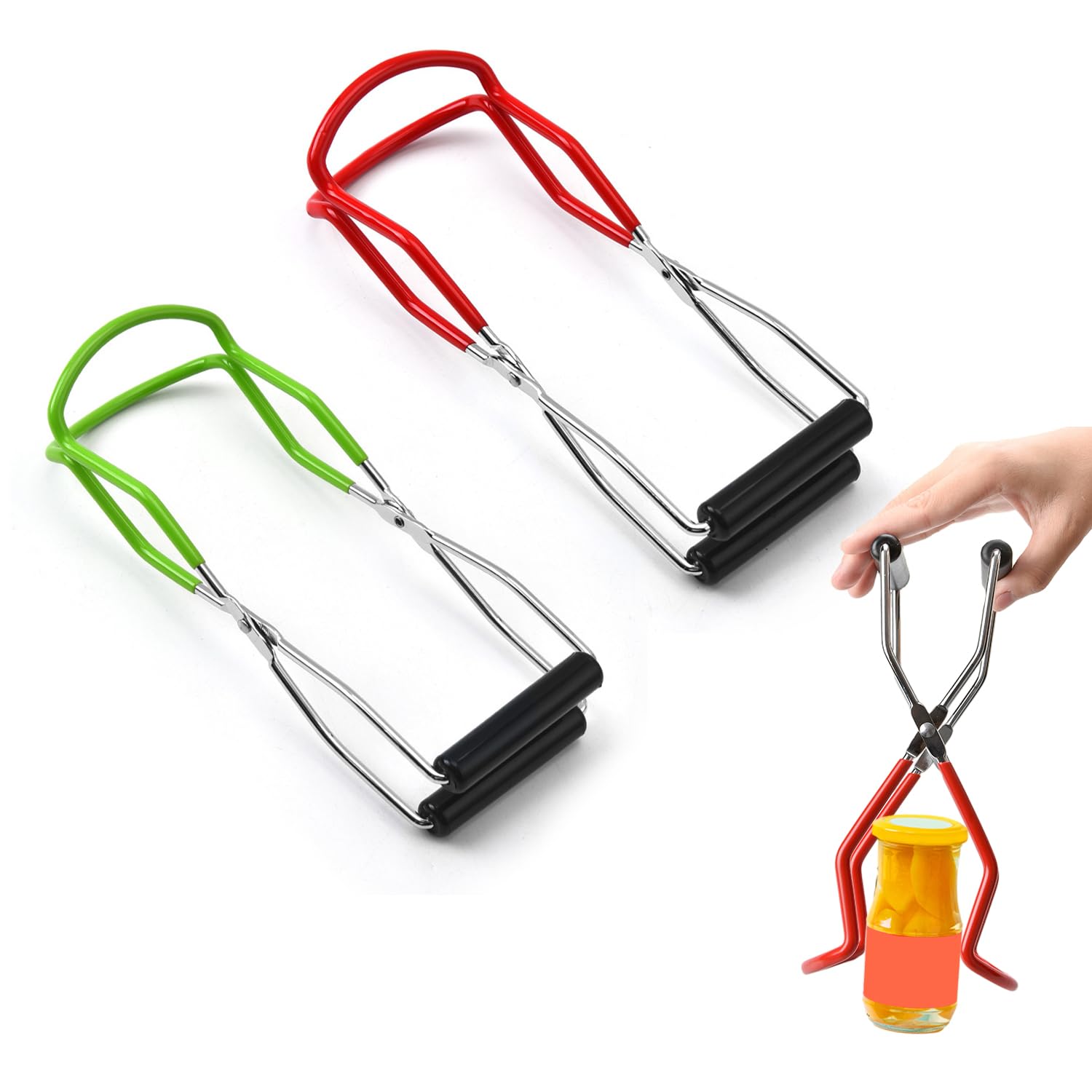 2pcs Canning Clamp, Can Lifter, Mason Jar Lifter, Stainless Steel Lifting Tong, Anti-Scalding Clamp, Kitchen Accessories, for Hot Mason Jars (Red, Green)