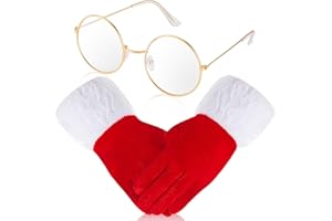 Weewooday 2 Pcs Christmas Santa Claus Velvet Gloves and Glasses Set Red White Santa Costume Accessories for Women Men