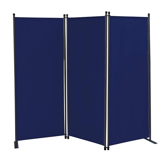 QUICK STAR Paravent 3 Teilig 170 x 165 cm Stoff Raumteiler Garten Trennwand Balkon Sichtschutz Stellwand Faltbar Blau