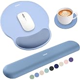 Sushret Mouse Pad and Keyboard Wrist Rest, 3-in-1 Gel Memory Foam Ergonomic Mouse Pad with Wrist Rest Set,Gaming Mousepad Arm Cushion Support for Computer Office Desk Accessories Cute Setup,Sky Blue