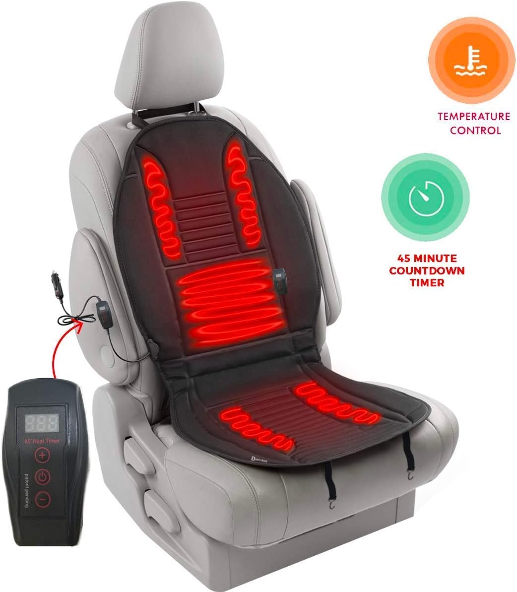 Zento Deals 12V Heated Car Seat Cushion - Quality Comfortable Heating Warmer Pad with Secured Straps for Cold Weather Winter Driving, Safer Nonflammable