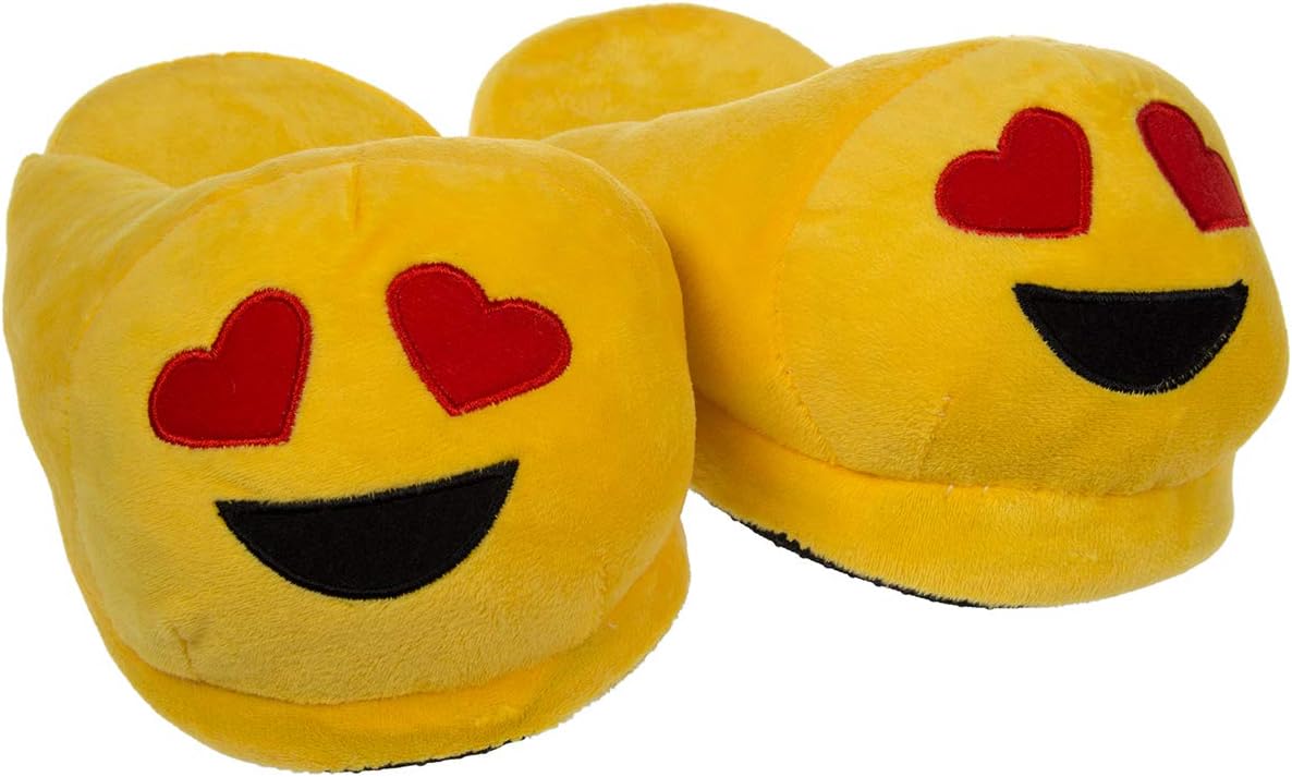 Emoji House Slippers Funny Soft Plush For Adults Kids Teens Bedroom Heart Eyes Women's S: sizes 5-6