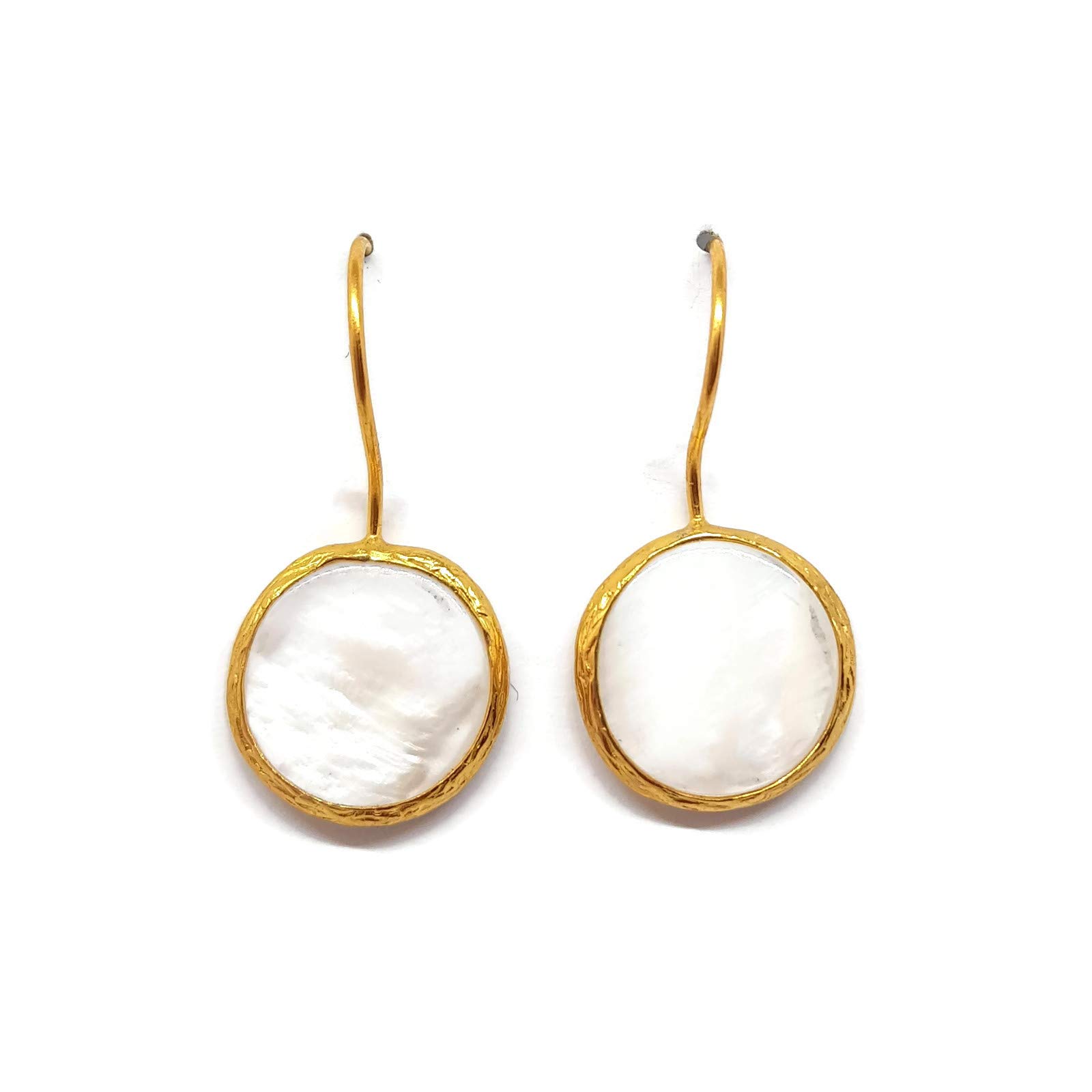 MYSTIC JEWELS by Dalia - Long Round Earrings with Natural Stone Women Wedding Parties (White)