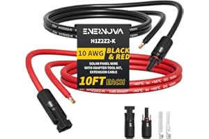 ENERNOVA 10 Feet 10AWG Solar Cable with Female and Male Connector with Extra Free Pair of Connectors, Solar Panel Extension Cable 10 awg Solar Wire (10FT Red + 10FT Black)