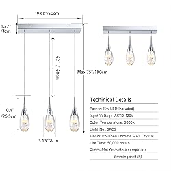 JoollySun Crystal Pendant Light Fixtures: Chrome