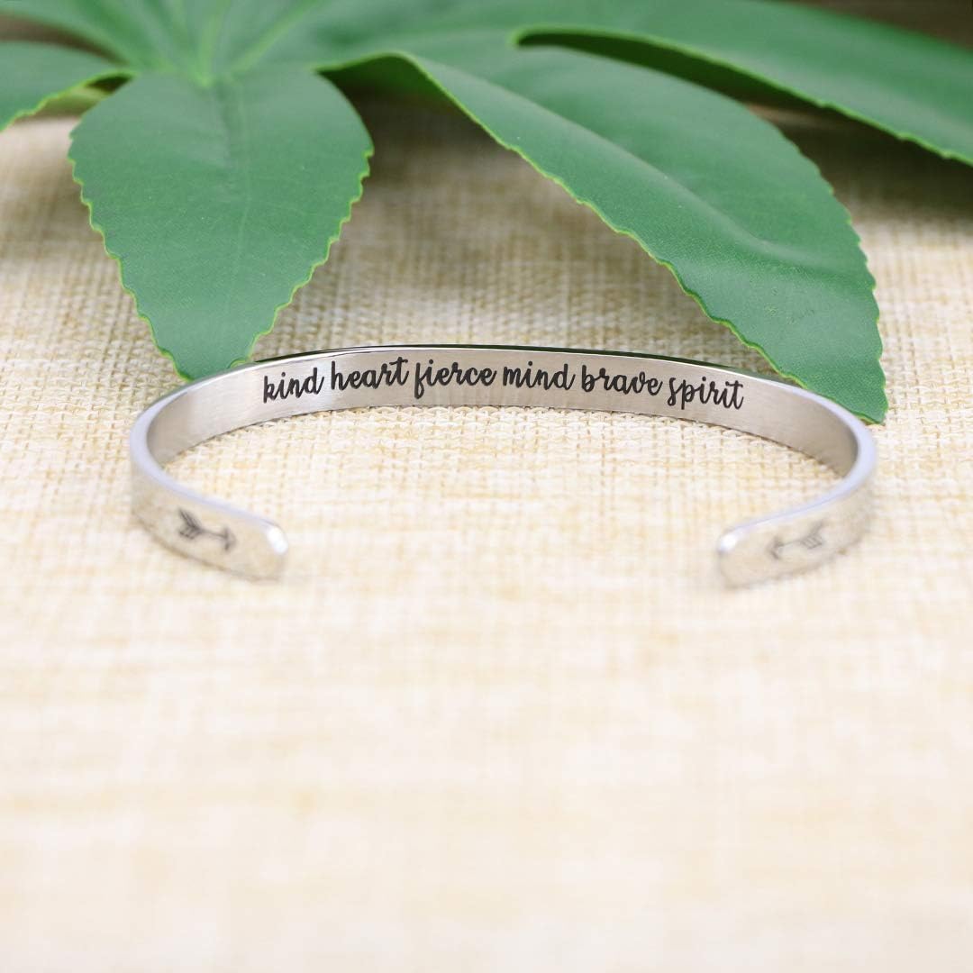 Joycuff Kind Heart Fierce Mind Brave Spirit Bracelet Empowering Gifts for Women Teen Girl Sister Wife Mom Friend Mantra Cuff Bangle: Jewelry