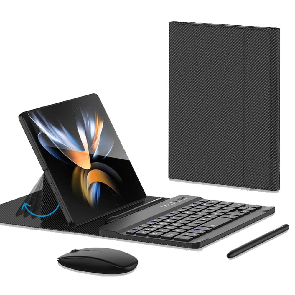 Photo 1 of for Samsung Galaxy Z Fold 7 6 5 Keyboard and Mouse, Portable Mini 7.9 inch Bluetooth Keyboard with Leather Case and Capacitive Pen, 4 in 1 Set for Z Fold7 6 Accessories