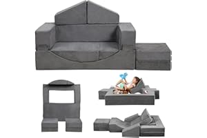 LOAOL Kids Couch Toddler Couch, Modular Kids Play Couch with Recliner, Imaginative Foam Couch Play Set for Creative Boys & Girls, Kids Couch Sofa Indoor, Kids Room Playroom Furniture, Grey, YME0012