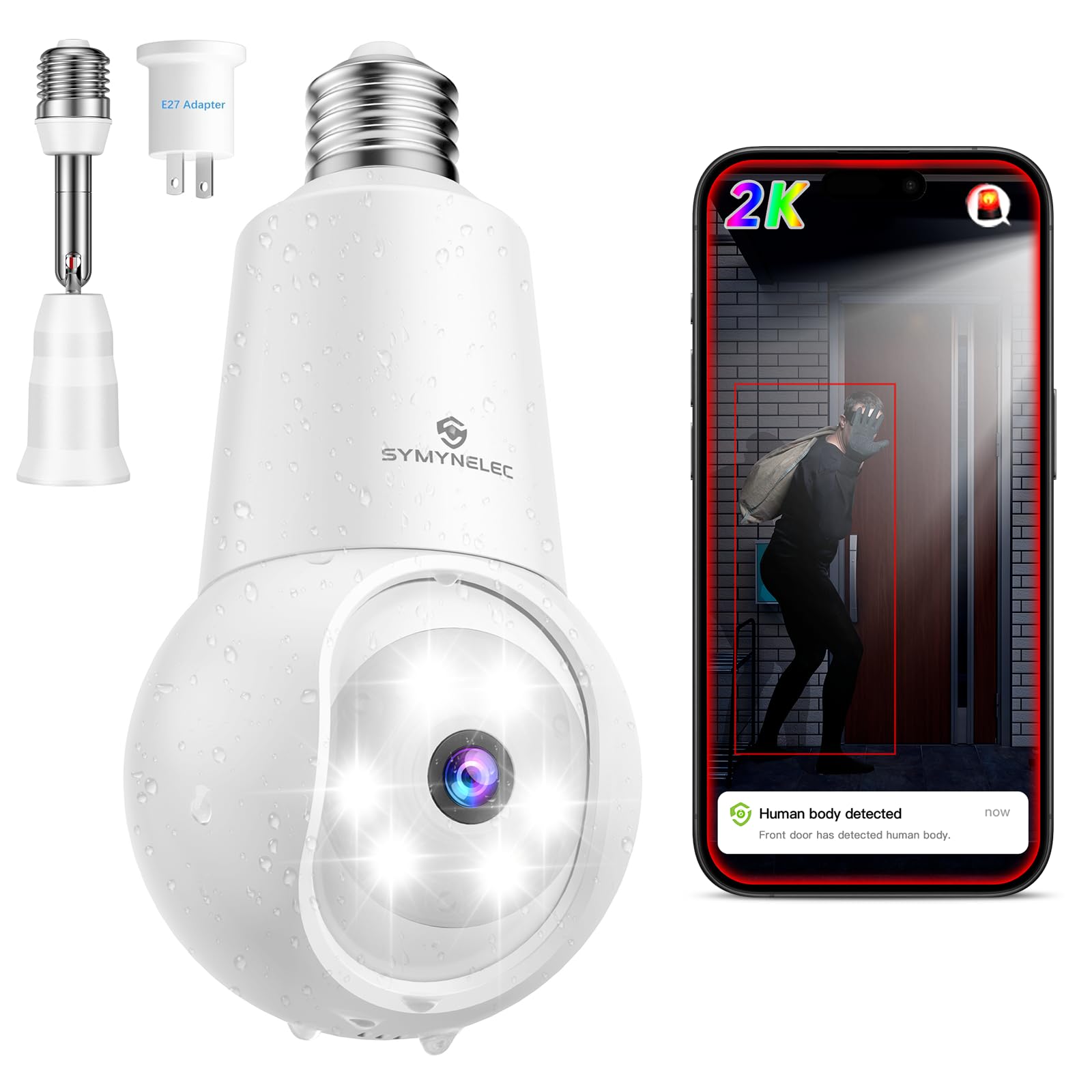 Photo 1 of SYMYNELEC Light Bulb Security Camera: 2.4GHz WiFi Socket Camera Outdoor - Wireless Lightbulb Cam Waterproof for Home with Night Vision Motion Detection