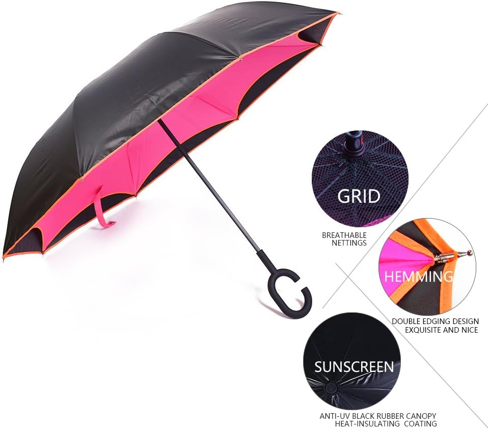 Vejaoo Windproof Double Layer Reverse Umbrella, Creative Inverted Travel Umbrella with C Shaped Handle, Sun or Rain Umbrellas