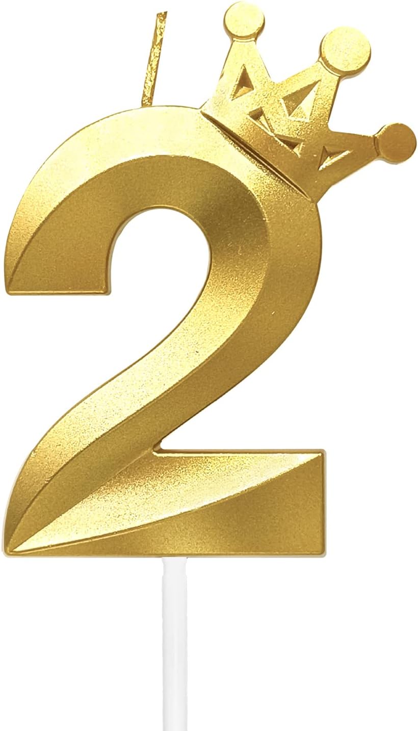 Candles & Holders - Number 2 Birthday Candle 3D Crown Designed Cake Topper Decorations for Two Years Old Happy Birthday Candles Anniversaries (Crown-2, Gold)