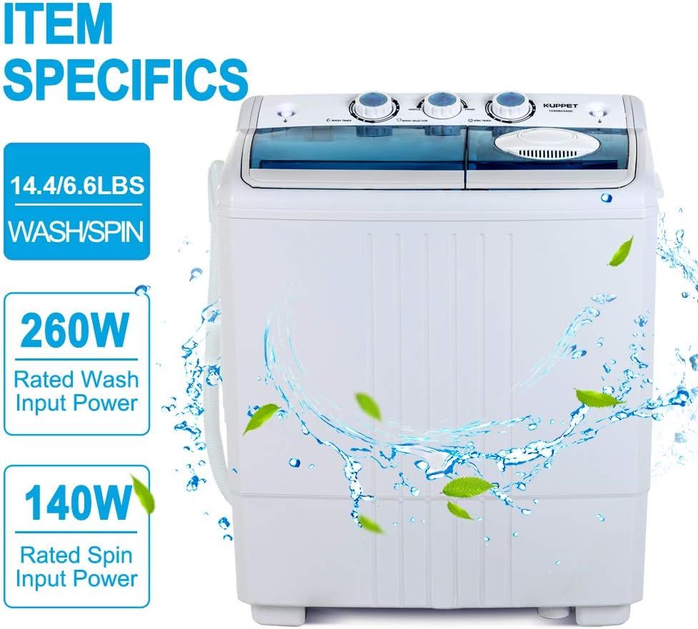 kuppet compact twin tub portable mini washing machine 21lbs capacity