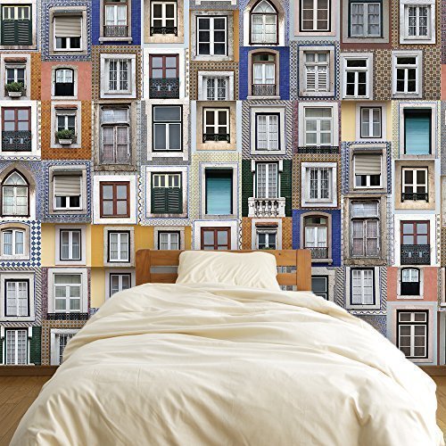 Removable Self-Adhesive Wall Stickers Lisbon Windows Mural Art Decals Vinyl Home Decoration DIY Living Bedroom Décor Wallpaper Kids Room Gift 180x120 cm, Multi-colour