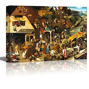 Netherlandish Proverbs by Pieter Bruegel The Elder - Canvas Print Wall Art Famous Painting Reproduction - 12" x 18"