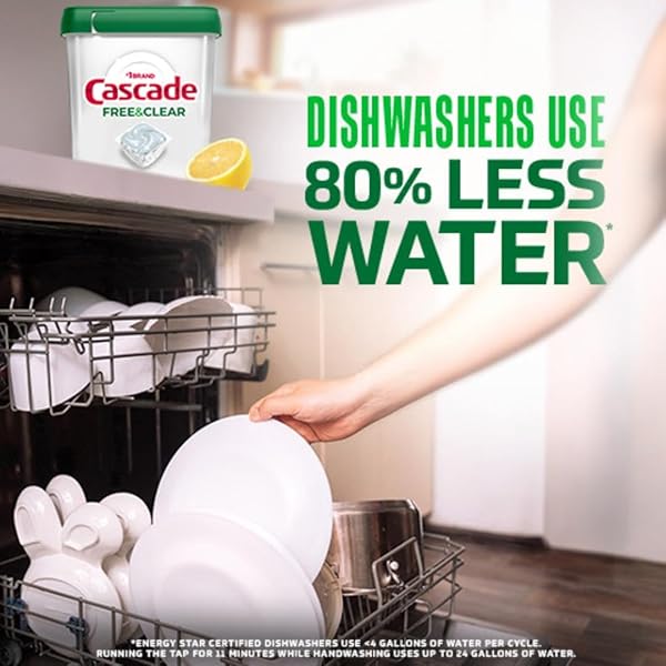 CASCADE FREE & CLEAR DISHWASHER PODS, DISHWASHER DETERGENT, DISH DETERGENT SOAP, LEMON ESSENCE, 19 COUNT