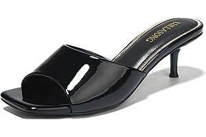 LULLASONG Women's Kitten Heels Sandals Low Heels Slip On Slides 2 Inch Heeled Square Open Toe Sandals for Women