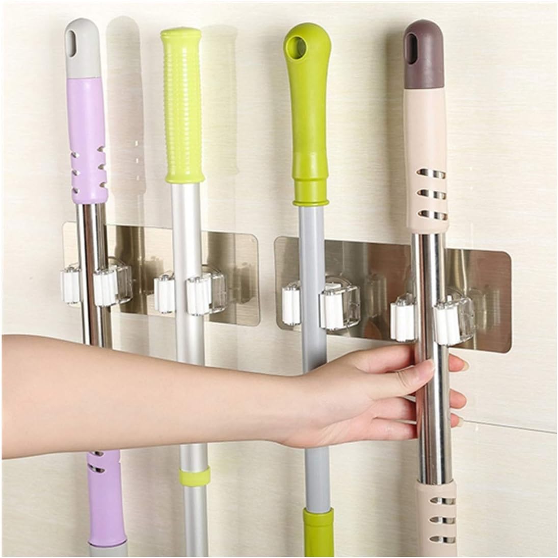 Shangjie Town 3pcs Wall Mounted Mop Organizer Holder Brush Broom Hanger Storage Rack Kitchen Tool