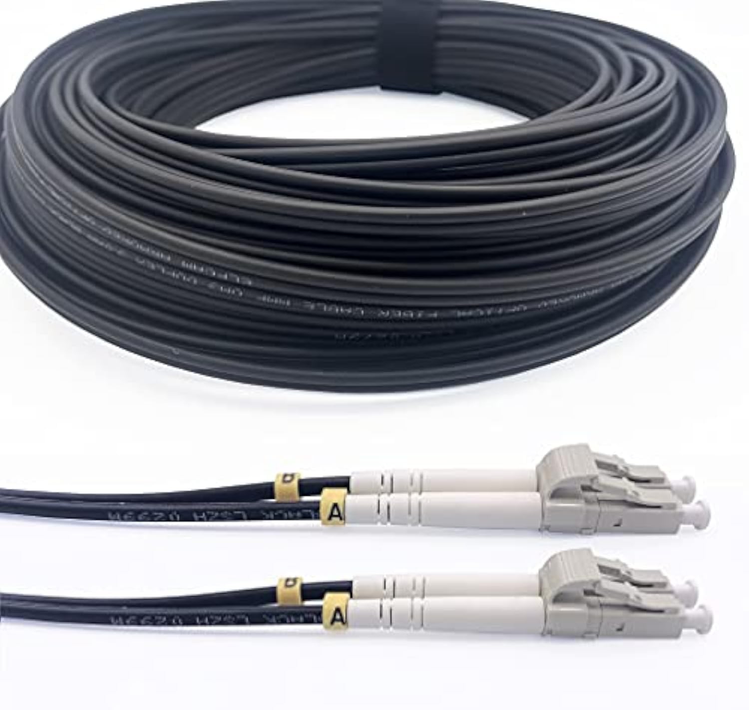 Elfcam® - 20m/65.6ft Outdoor and Indoor Shielded Armored Fiber Optic Cable LC/UPC to LC/UPC OM3 Multimode Duplex 50/125μm LSZH, Black 20 Meters