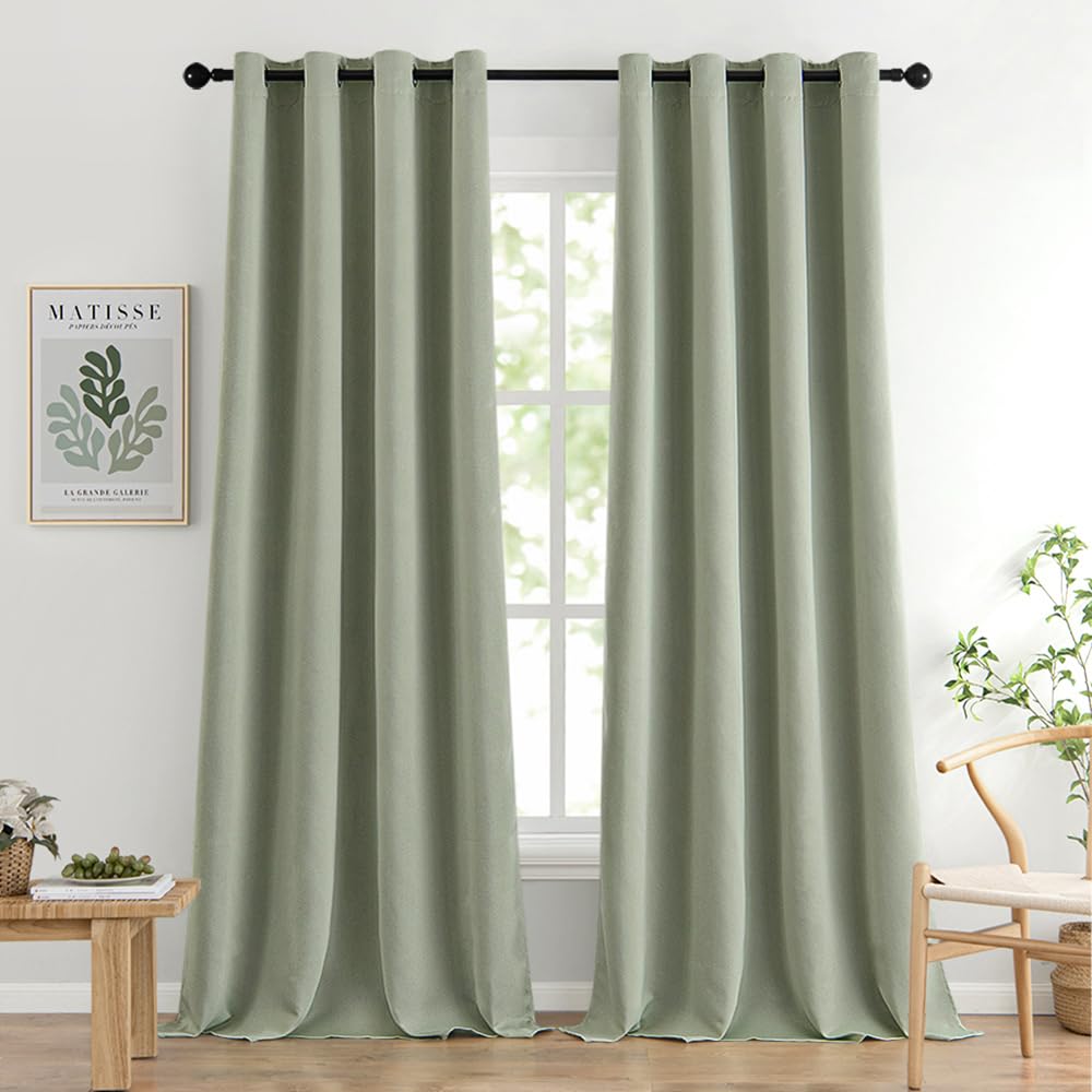 MIULEE Sage Green Blackout Curtains for Living Room 2 Panel Set, Premium Eyelet Curtains for Bedroom, Thermal Insulated Window Curtain Drapes, Black Out Curtain 96 Drop, Each Panel 55 x 96 Inches