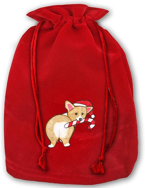 Amazon Co Jp Kdhmc クリスマス巾着ギフトバッグ コーギーバイトキャンディサンタサックバックパック パーティーやキャンディやギフトに ホーム キッチン