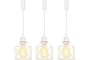 KAYYELAMP Set of Three 3.2 Ft Adjusted Cord Halo Type Track Lamp E26 Matt White Base Retro Design White Hollow Cage Pendant Lighting for Bar Restaurant Entryway Aisle Kitchen Sink(No Bulb & Track)