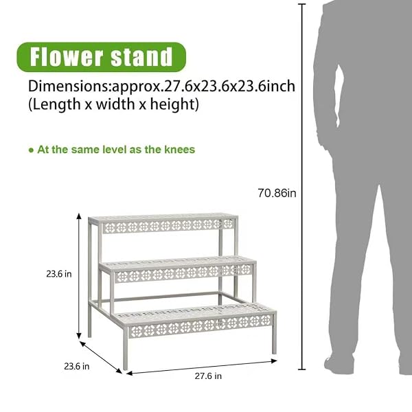 GARDEN 4 YOU 3 TIERS METAL PLANT STAND,RECTANGULAR LADDER FLOWER POTS OUTDOOR PLANT RACK, INDOOR PLANT DISPLAY RACK, HEAVY DUTY UTILITY STORAGE ORGANIZER FOR HOME GARDEN PATIO BALCONY, STAIR STYLE(WHITE)
