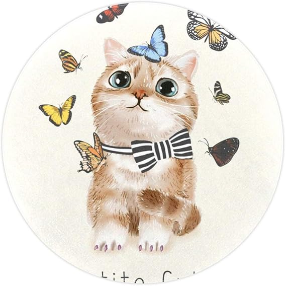 Deyya - Alfombra redonda con diseño de gato jugando con mariposas