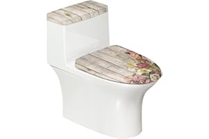 KUIFORTI Toilet Seat Cover Toilet Tank Cover Wood Print Decoration Vintage Floral Seat Lid Decor Oval Elongated