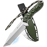 DRACHENADER 9.29" Tactical Knife B-ER-TANTO POINT, 5Cr14MoV Steel Blade Fixed Blade Tanto Knife with ABS Sheath, Gift for Men, Green, Camping Hunting and Hiking