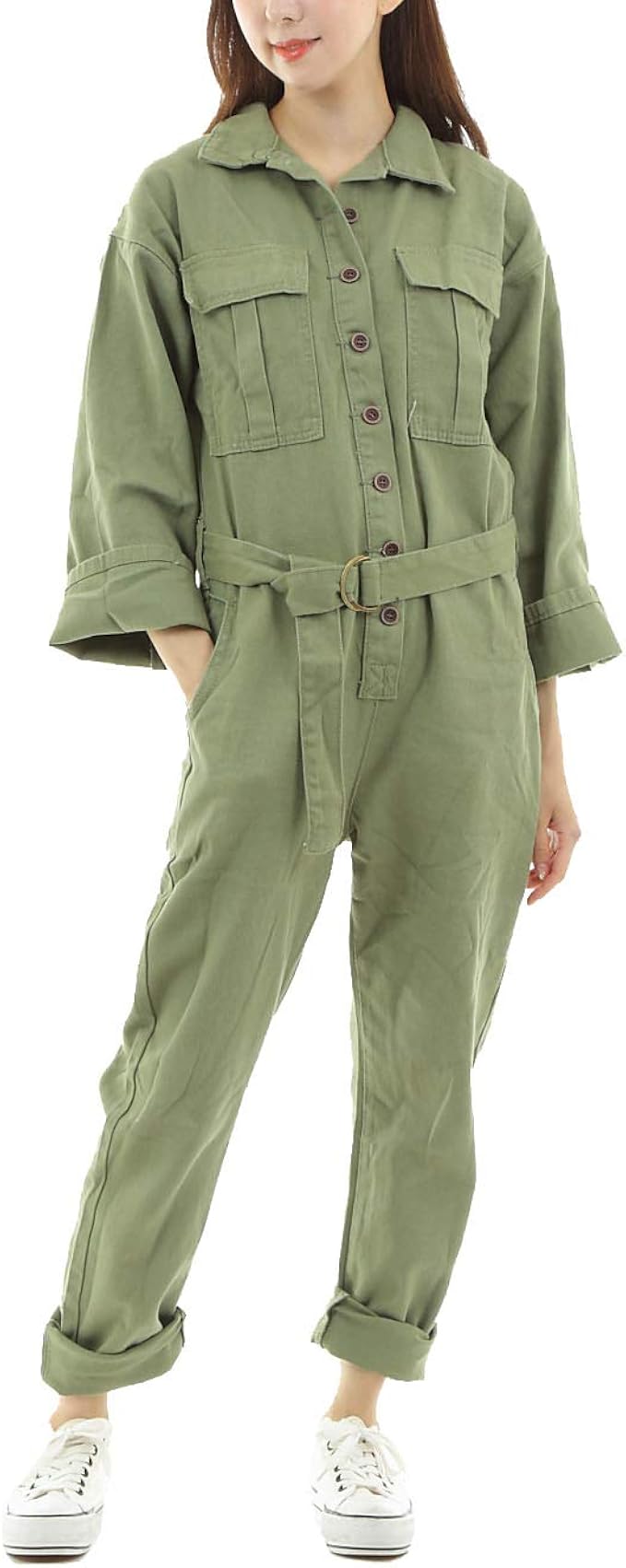 Amazon Co Jp Churacy つなぎ レディース デニム 作業服 かわいい カラー 作業着 長袖 オールインワン カーキ L 服 ファッション小物